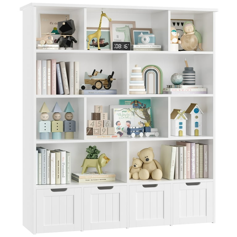 Homfa 10-Cube Toy Storage Bookcase with 4 Drawers, White photo 6