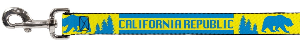 Buckle-Down Pet Leash, Dog Leash, California Republic Bear Stars Silhouette Yellow Blue, 6 Feet Long 1.0 Inch Wide