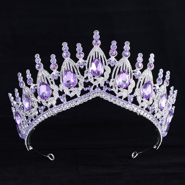 Zhuge Tiara de boda para novia, diadema de princesa, corona nupcial, joyería para el cabello con diamantes de imitación de cristal, decoración para novia, cumpleaños, graduación, boda (púrpura)
