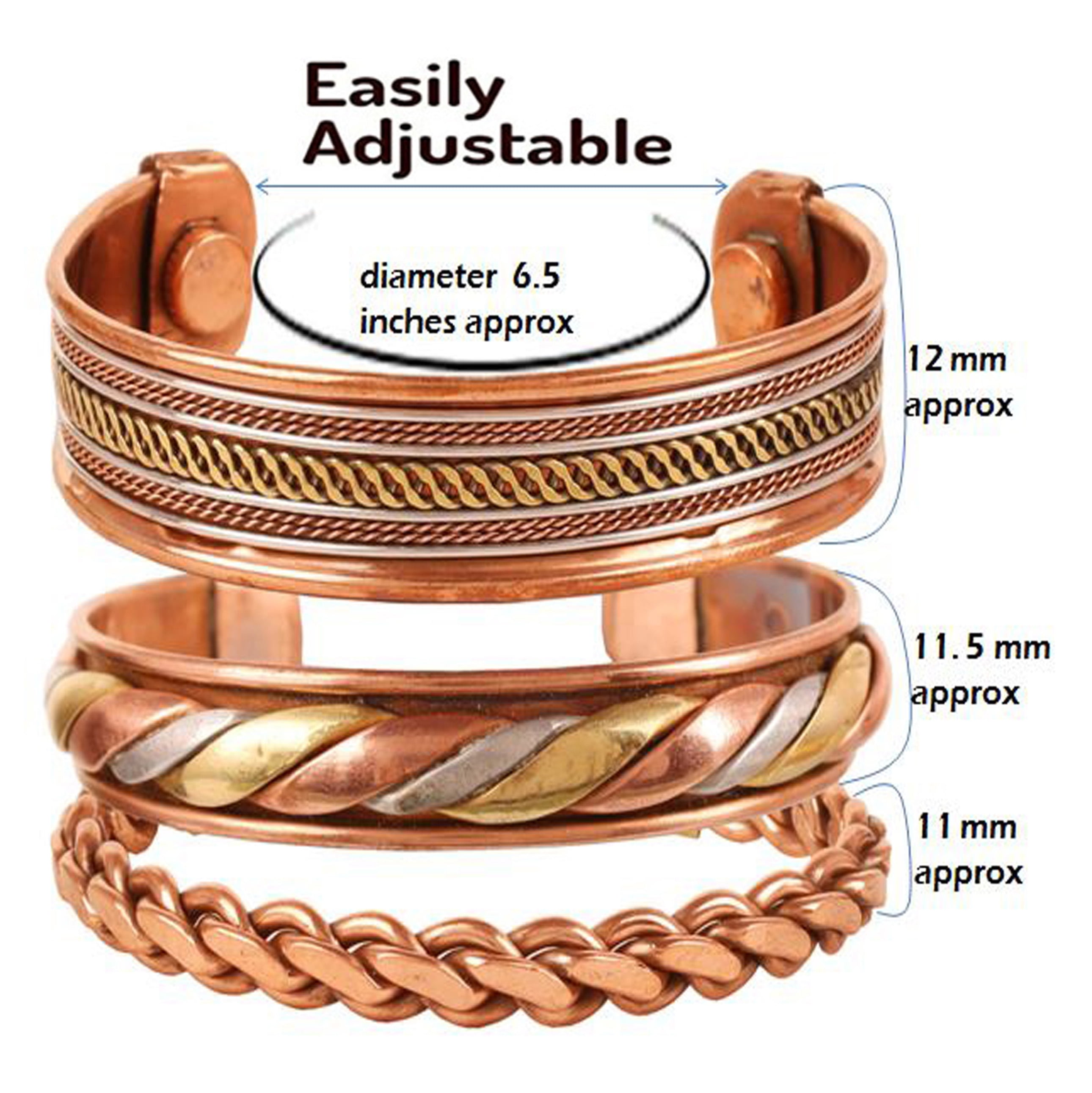 Sunsoul by Touchstone Indian Copper Brass Yoga Meditation 3 Elite Metal Bracelets Jewelry for All.
