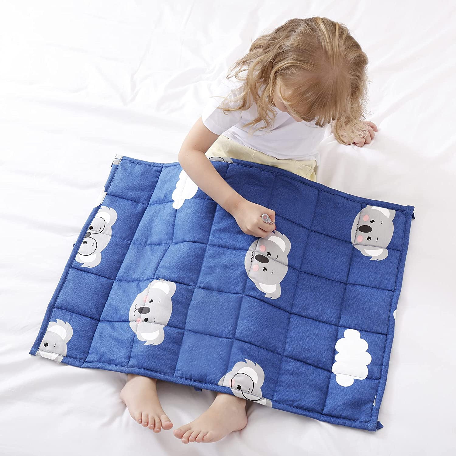HHHC Weighted Blanket Kids 2 lbs 36x48 inches Egyptian Cotton 600TC Toddler Weighted Blankets Weighted Throw Blankets for Child Size Bed with Glass Beads Printed Blue Koala Walmart