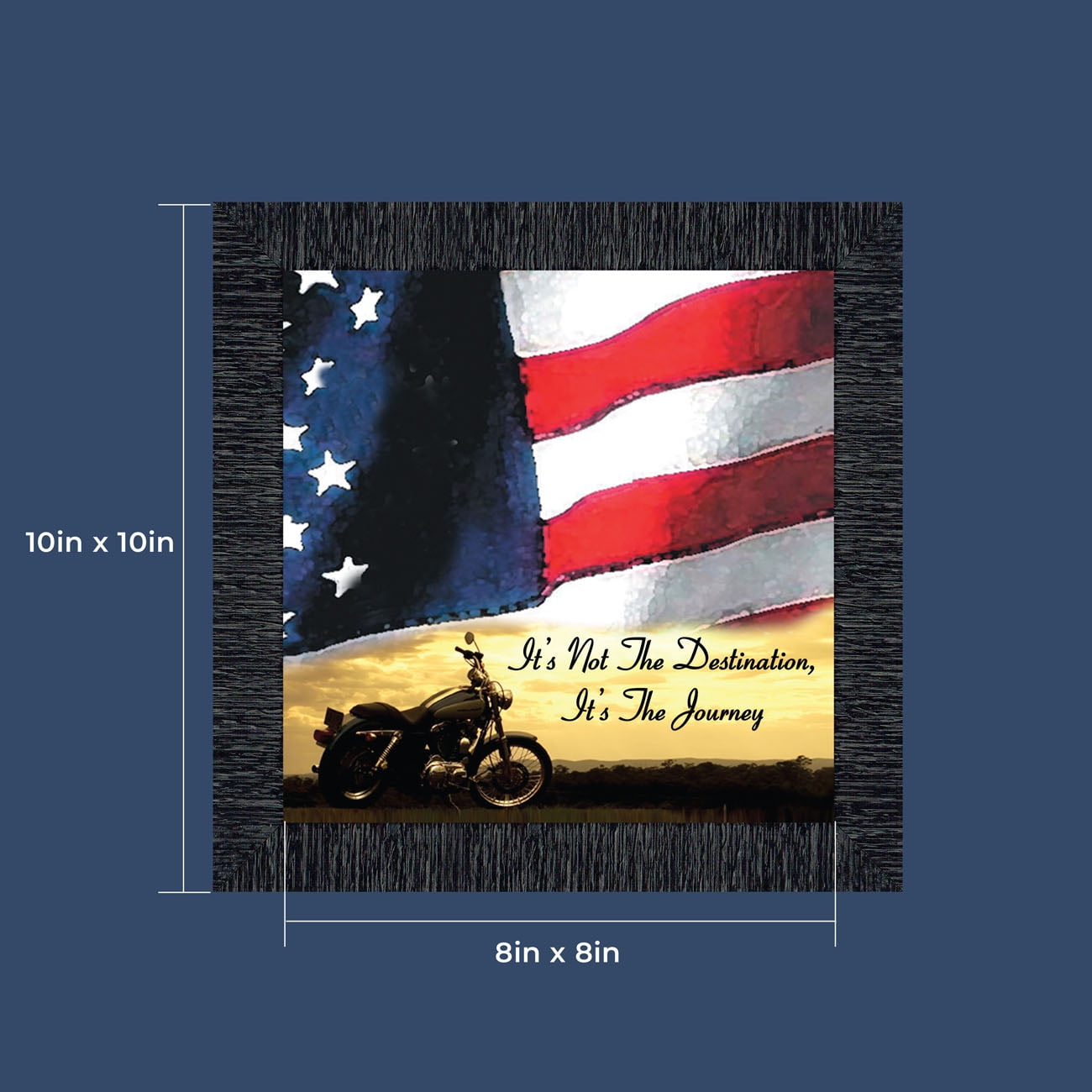 Harley Davidson Gifts for Men and Women, Patriotic Harley Accessories, Harley Davidson Wedding Gifts, Sunset American Flag for Harley Riders, "It's Not the Destination" Unique Motorcycle Decor, 8554