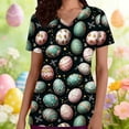 thumbnail image 2 of Blusa médica para mujer, con estampados navideños, cuello en V, manga corta, con bolsillos, 2 of 6