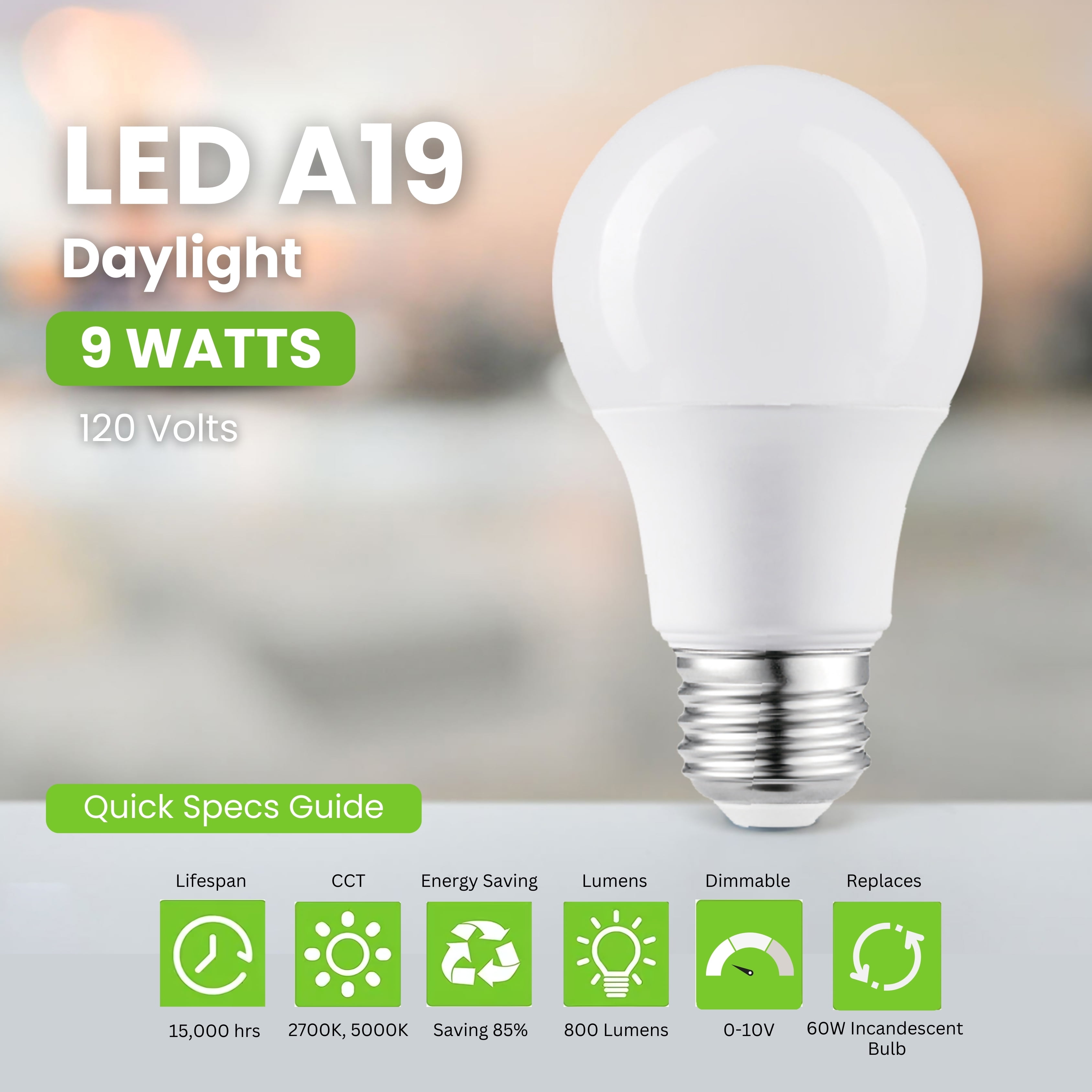 GREENLIGHTDEPOT LED incandescent Bulb - A19 - 60 Watt Equivalent - E26 - Dimmable (2700K) (96 Pack)