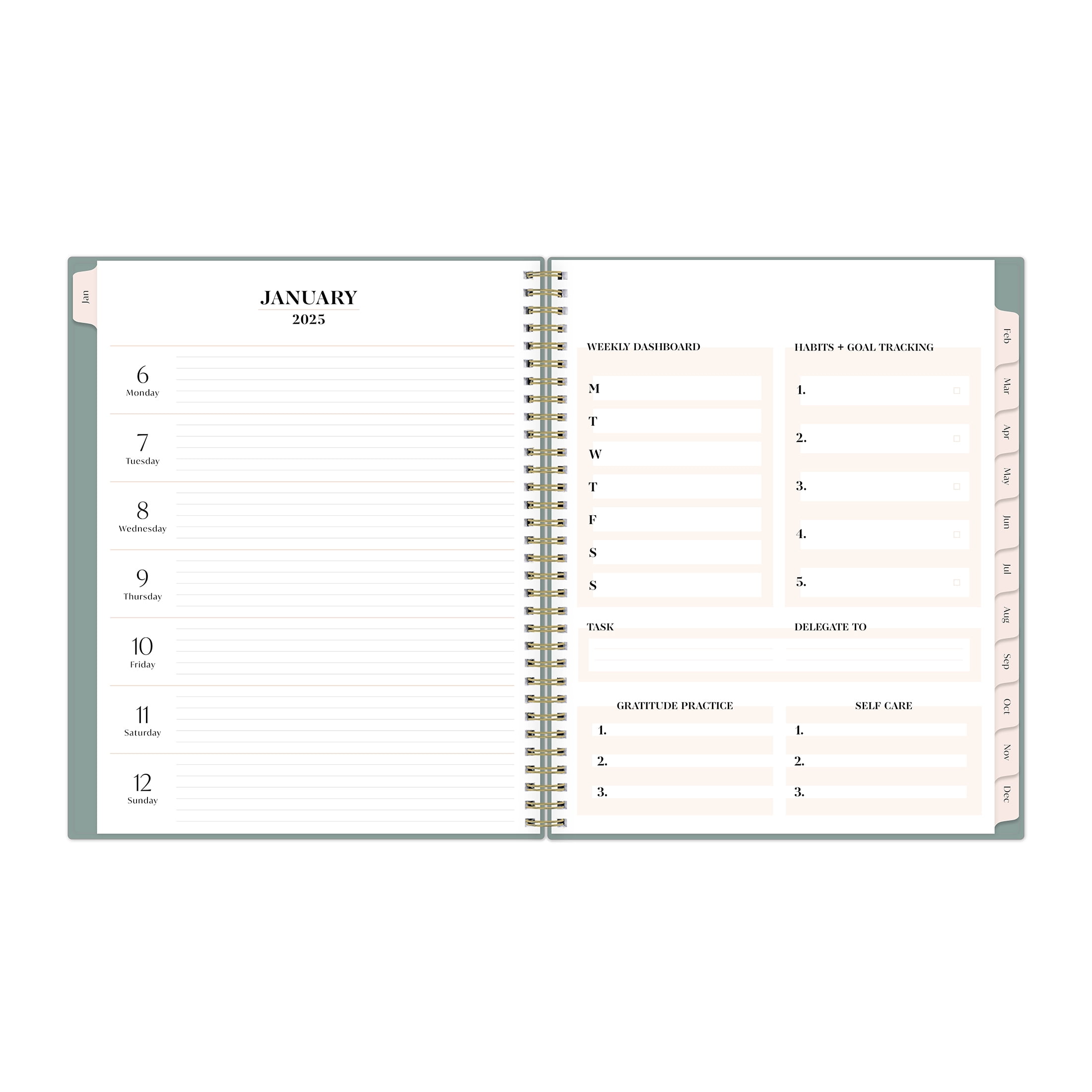 2025 Weekly Monthly Planner, 8.5x11, bossbabe for Blue Sky, Dommy Green