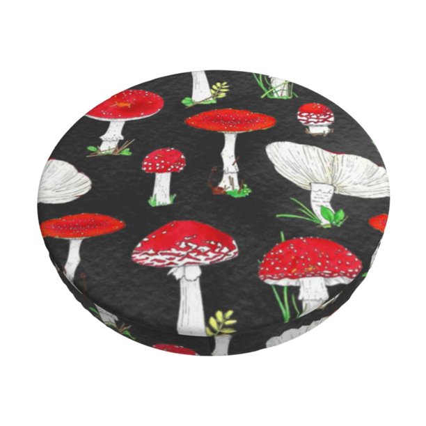 Disketp Red Mushrooms Funda Redonda para Taburete, Funda de Cojín para Silla de Bar Suave y Elástica-13 inch