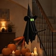 thumbnail image 5 of Halloween Flying Ghost Hanging Decoration, Satin Fabric Ghost with Witch Hat and Broom, Hanging Decor for Front Door, Porch, Tree, Yard and Indoor Outdoor Display Black 27.56 x 31.5 Inch, 5 of 6