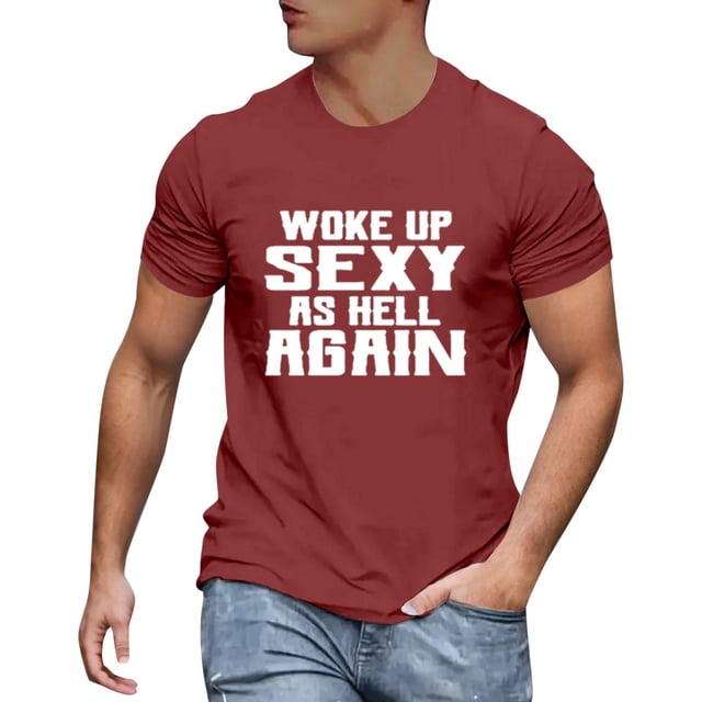 T-Shirts pour Hommes, Coton Imprimé Doux, Col Rond, Manches Courtes, Vin m