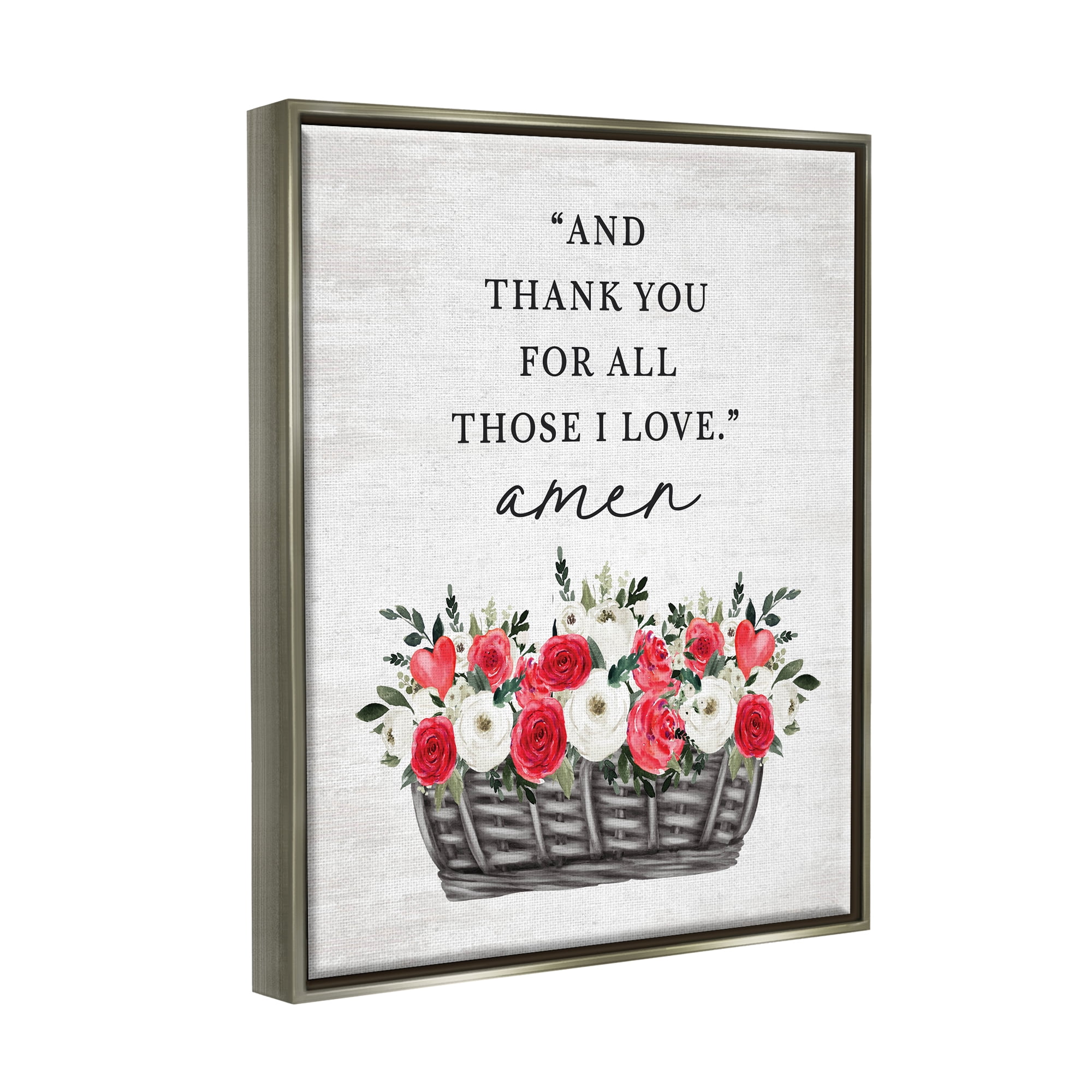 Stupell Industries Thank You Loving Rose Blooms Botanical & Floral Painting Gray Floater Framed Canvas Art Print Wall Art, 17 x 21