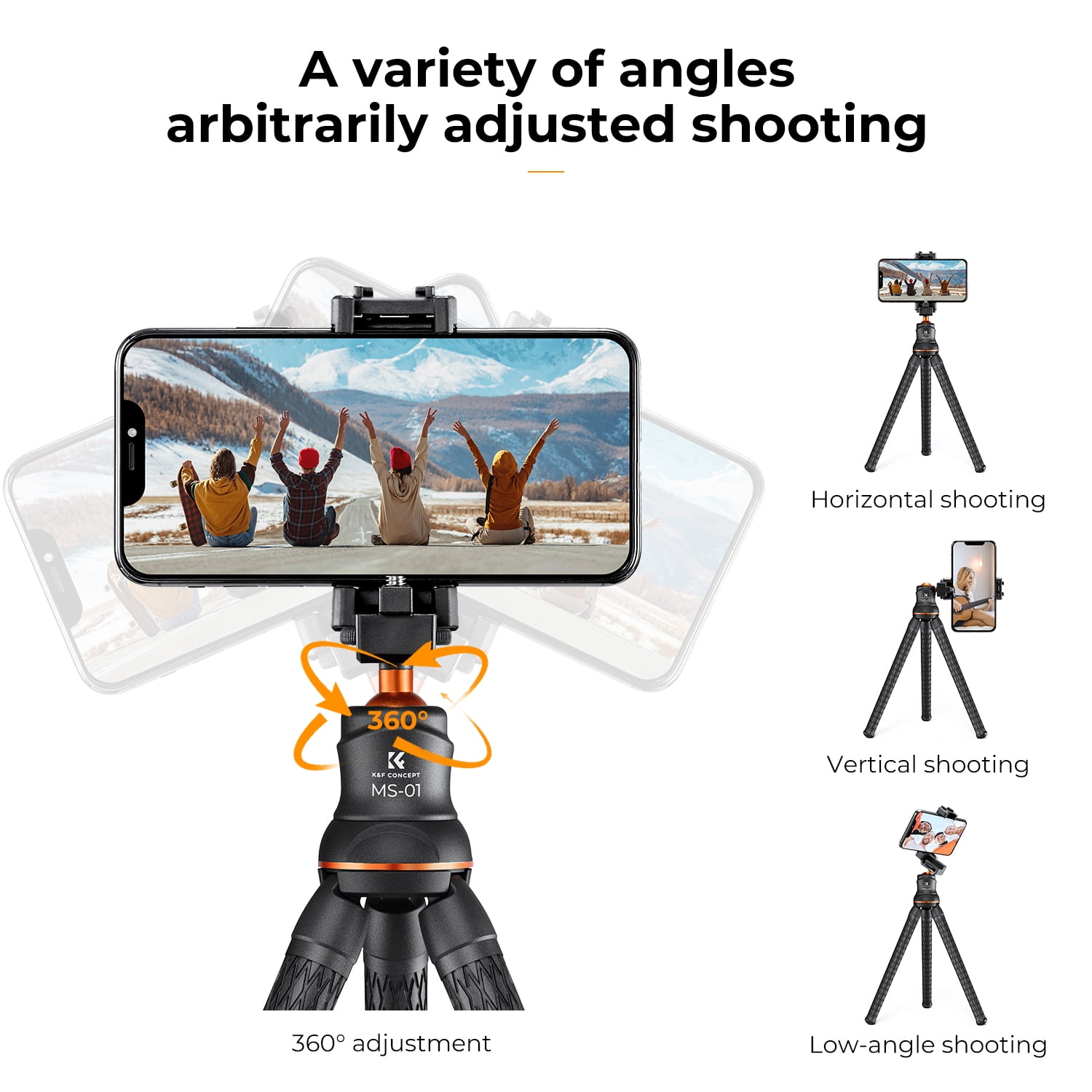 K&F Concept Camera Tripod Versatile Mini Flexible Phone Stand, Adjustable Legs Phone Tripod with Bluetooth Remote for Cellphones Video Recording, Vlogging and Travel Photography