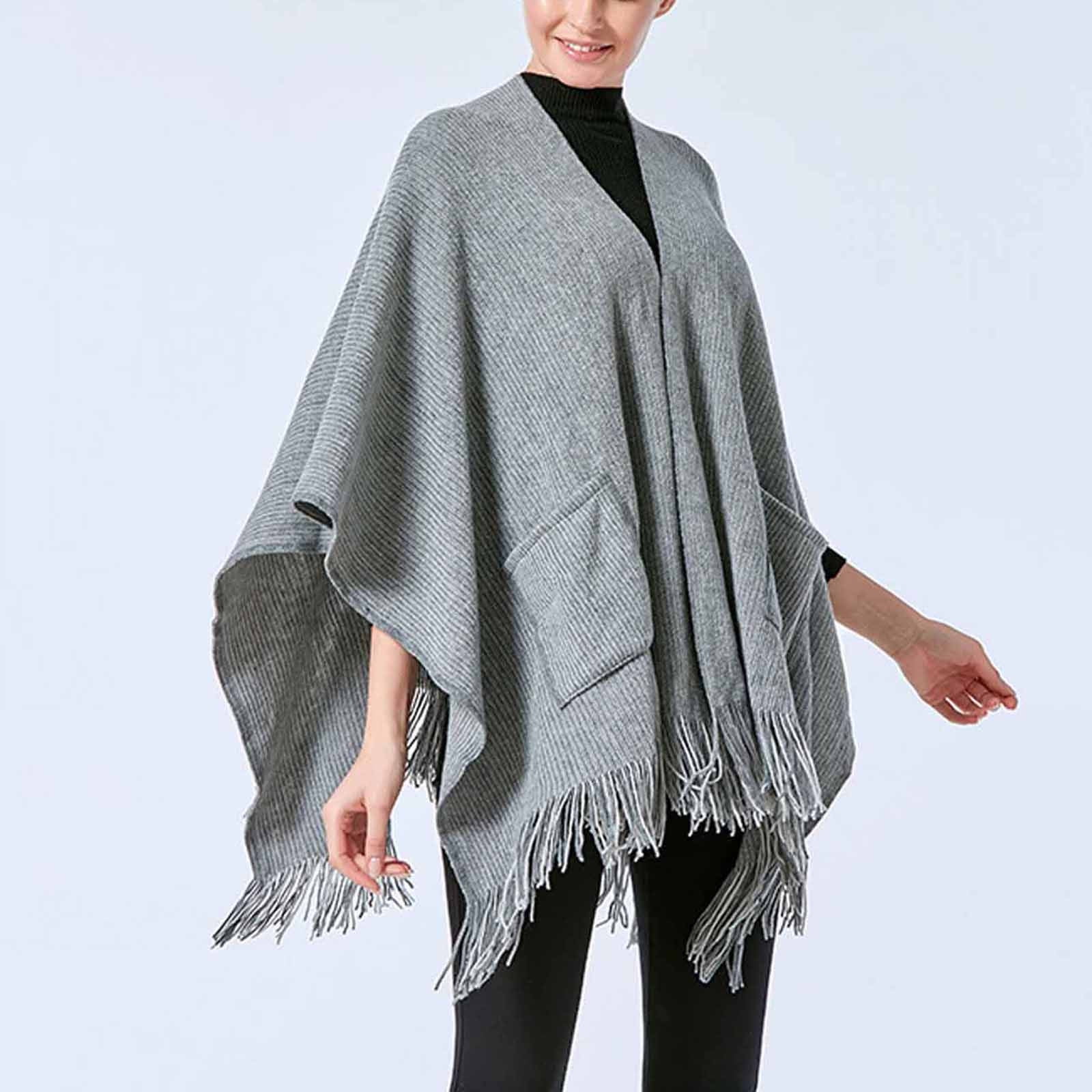 Brglopf Women Wrap Shawl Solid Color Poncho Cape Open Front
