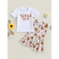 thumbnail image 2 of Bagilaanoe 2pcs Toddler Baby Girl Long Pants Set Letter Print Short Sleeve T-Shirts Tops + Floral Flared Trousers 1T 2T 3T 4T 5T 6T Kids Casual Outfits, 2 of 8