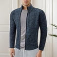 thumbnail image 3 of LZHGirlshop Men's Full Zip Cardigan Sweater Slim Fit Knitted Zip Up Solid Color Stand Collar Sweater with Pockets,Navy Blue,3XL, 3 of 5