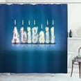 thumbnail image 1 of Abigail Shower Curtain, Alphabet Letters for Sweet Birthday Cake Topping on Blue Backdrop Image, Fabric Bathroom Set with Hooks, 69W X 75L Inches Long, Blue and Multicolor, by Ambesonne, 1 of 3