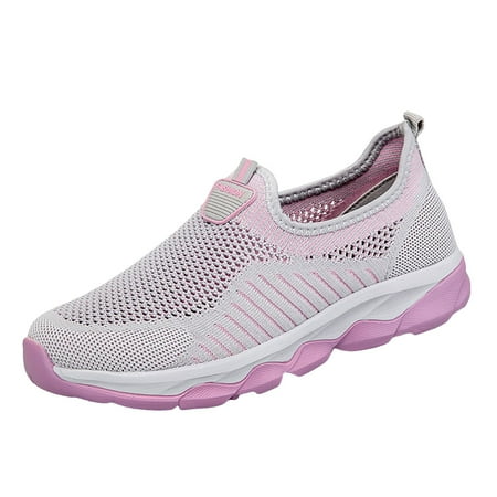 Fauean Sneakers for Women Mesh Hollow Out Lightweight Shoes Breathable Slip on Sneakers Light Gray Size 38