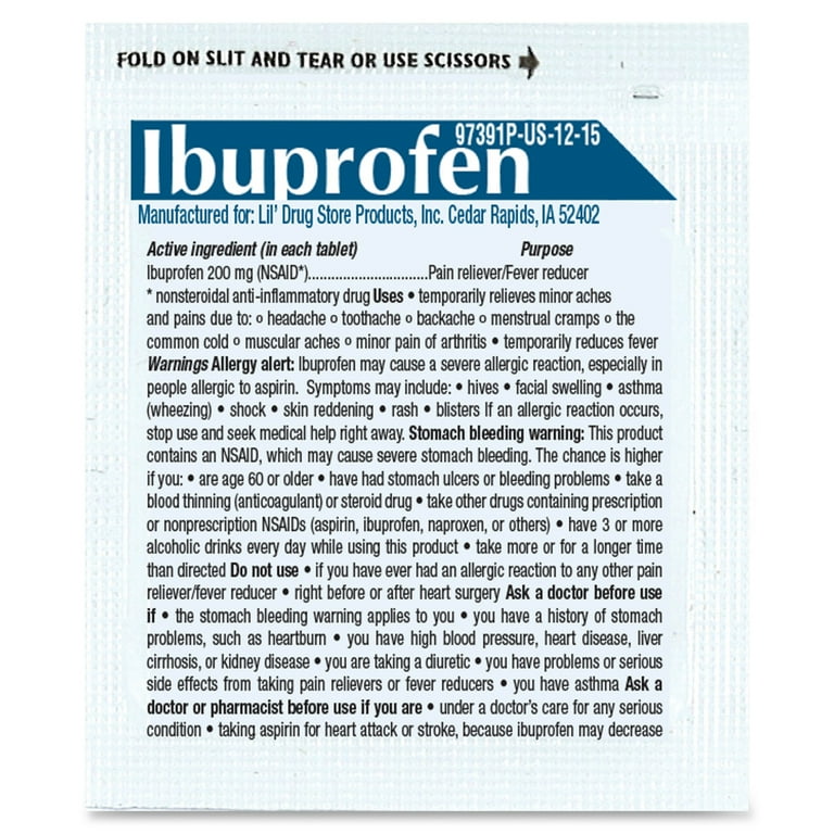 Ibuprofen, 200 mg, Refill Pack, Two Tablets/Packet, 50 Packets/Box