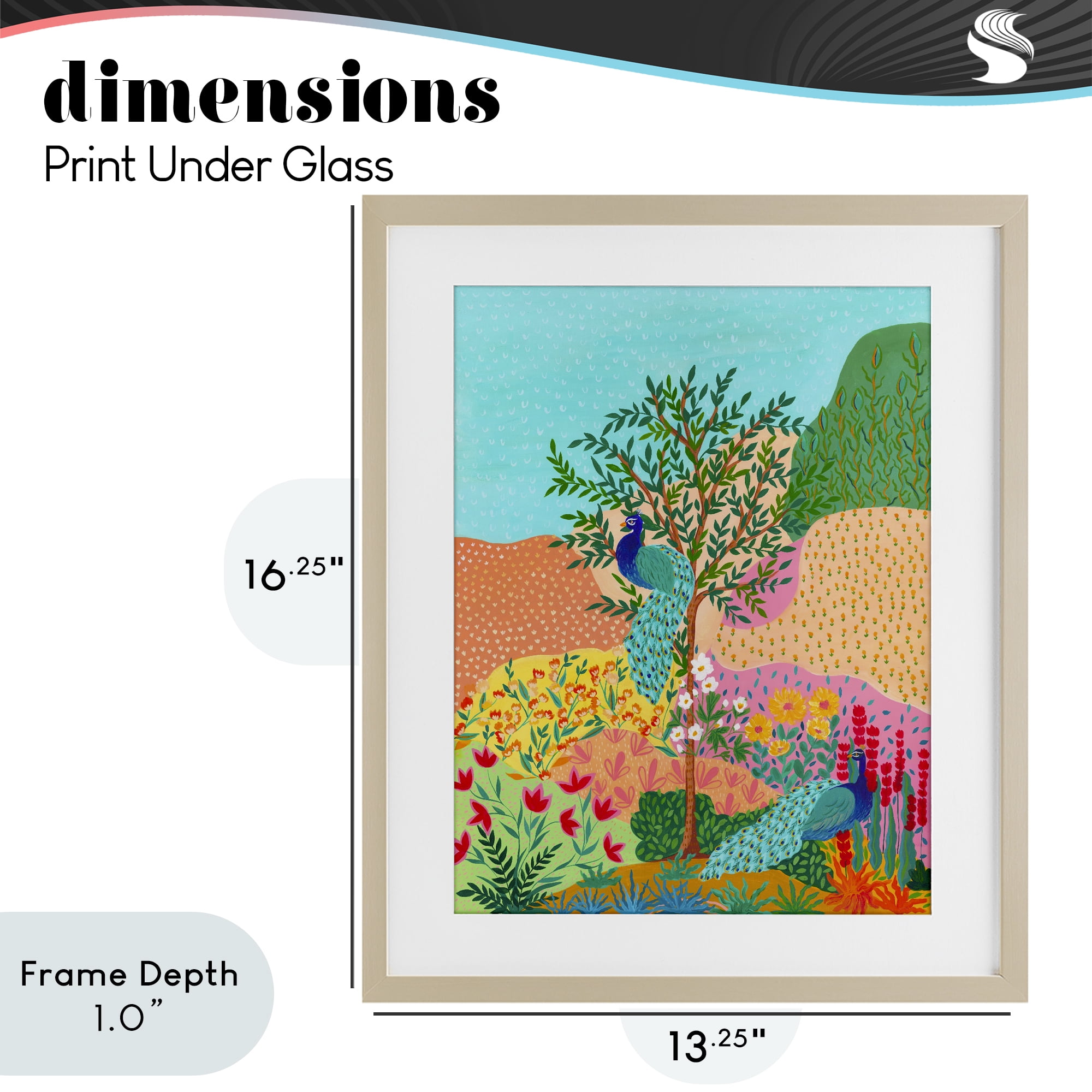 Stupell Industries Peacocks in Dotted Meadow Birch Framed Print Under Glass, design by Nabeela Rumi