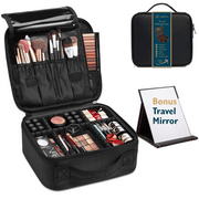 ComfiTime Makeup Bag Cosmetic Bag, Travel Makeup Bag for Women, Makeup Case, Large Makeup Organizer with Brush Holder and Adjustable Dividers, Makeup Storage Bag W/ Bonus Mirror
