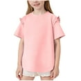 thumbnail image 2 of Agkizg Summer Blouse for Girls Casual Short Sleeve T-Shirt,Girls Cotton T-Shirt Short Sleeve Round Neck Ruffle Sleeve Cute Casual Basic Top Solid Color Tee for Toddler Kid to Teen 3-13 Years, 2 of 5