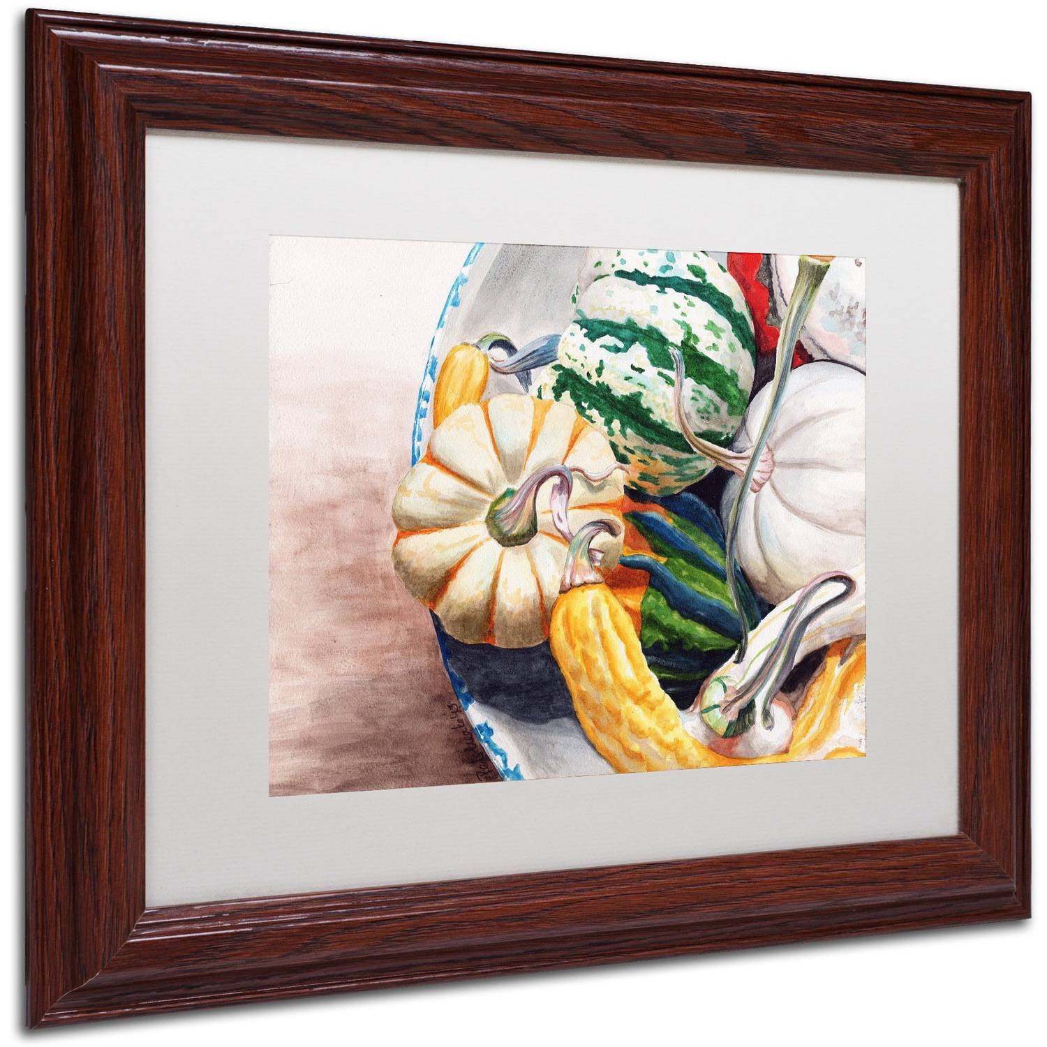 Trademark Fine Art "Autumn Gourds" Canvas Art by Jennifer Redstreake White Matte, Wood Frame
