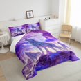 thumbnail image 2 of Howling Wolf Bedding Comforter Sets Winter Wolves On The Snow Mountain Bedding, Wild Animal Printed Comforter Set for Teens Adults Men Galaxy Moon Starry Sky Duvet Insert Queen 3Pcs (Purple), 2 of 6