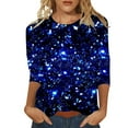 thumbnail image 1 of Hauts de Printemps pour Femmes Fins Décontractés Col Rond Manches Trois Quarts Imprimé à Sequins T-Shirts pour Femmes Bleu m, 1 of 3