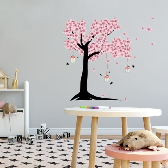 Blooming Cherry Blossom Vinyl Wall Decal – Sticker for home Decoration in Nursey room, Baby room, Bedroom and Living room, Wall Mural to Transform a Room with a New Look-Size: 10" x 9"
