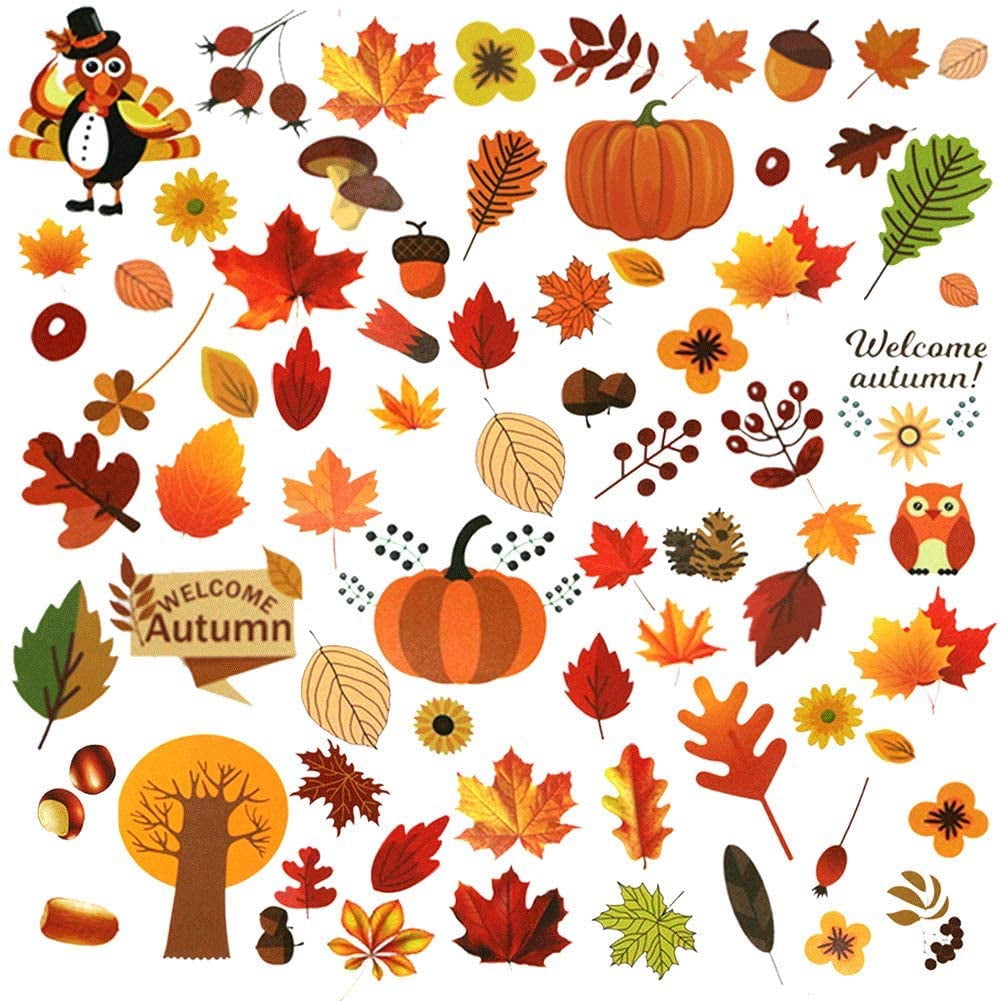 234 Pieces Thanksgiving Fall Autumn Leaves Acorns Window Sticker Decals Party Decor Ornaments 12 Sheets Maple Autumn Pumpkin Window Clings Decor 
