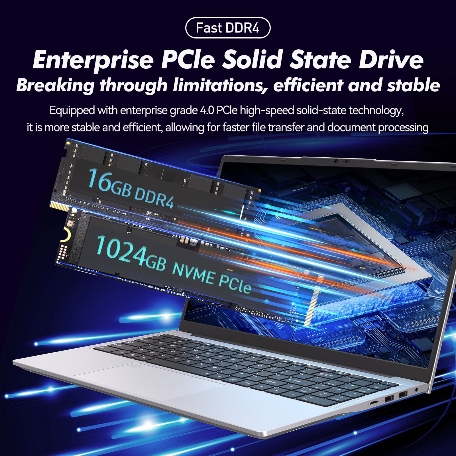 Exsurf 15.6" Laptop computer,Win 11 Pro Notebook, 16GB RAM 1TB SSD, Backlit Keyboard, Fingerprint Unlock,Silver