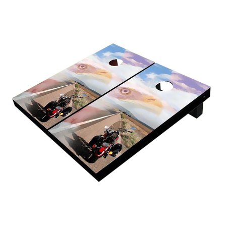 Skip's Garage Biker With Eagle Solid Wood Cornhole Board Set