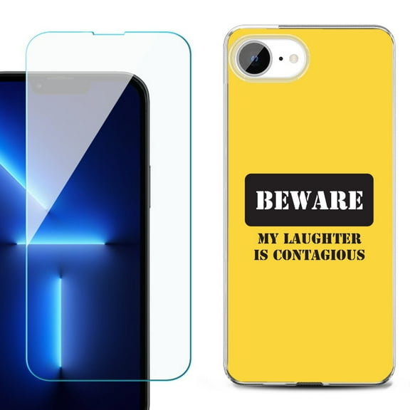 For For iPhone 16e Phone Case Cover, Shockproof Case with Tempered Glass Screen Protector, by OneToughShield - Laughter