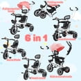 thumbnail image 5 of solautey Kids Tricycle, 6 in 1 Stroll Trike with Adjustable Push Handle, Removable Canopy, Safety Harness, Music Headlight, Detachable Guardrail, Suitable for 18 Months to 6 Years, 5 of 8