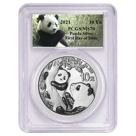 2021 10 Yuan Silver China Panda PCGS MS70 FDOI Panda Label