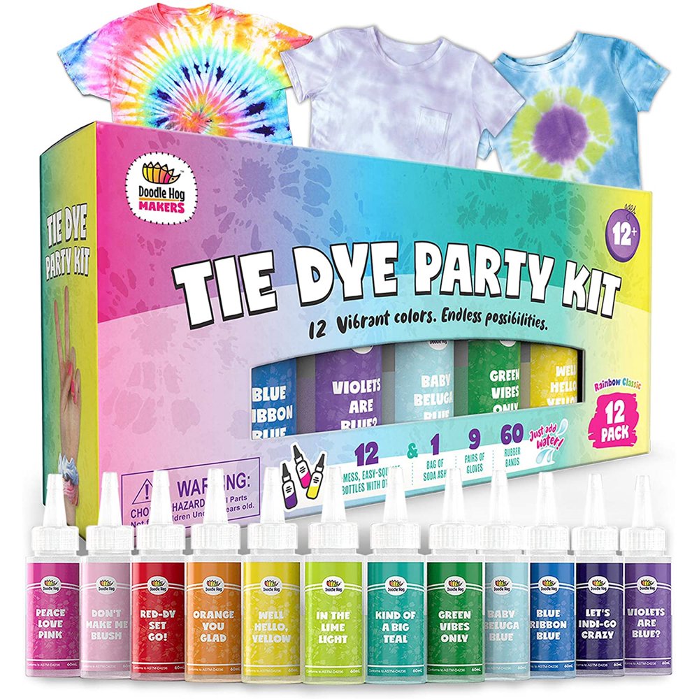 Doodlehog Easy Tie Dye Party Kit for Kids, Adults, and Groups. Create