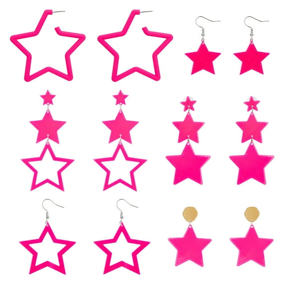 1 Box 6 Pairs 6 Style Fashion Star Acrylic Dangle Stud Earrings with 316 Stainless Steel Pins for Women Hot Pink 52~99x42~52.5mm 1 Pair/style