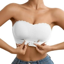 Busydd Bandeau Bras for Women Fashion Solid Color Ribbed Strapless Bras for Women Seamless Front Closure Womens Underwear L