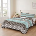 thumbnail image 2 of Full Quilt Set 78''x90'', Boho Geometric Lightweight Summer Bedspread Coverlet Set with 2 Pillow Shams, Turquoise Green Brown Tribal Stripes Breathable All Season Quilt Bedding for Bedroom/Guest Room, 2 of 9