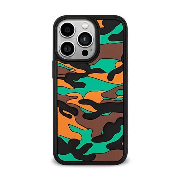 for iphone 13 Pro Max 6.7 inch 2021 Case, TPU Bumper Drop-Resistant Case with Raised Camouflage Cloud Design Shockproof Protective Case for 13 Pro Max Boy Men, Green & Orange