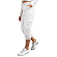 thumbnail image 2 of WIZUTIZ Women's Solid Color High Rise Cropped Jogger Pants with Decorative Buttons Elastic Waist Side Pockets Tapered Ankle Casual Trousers Soft Stretchy, 2 of 7