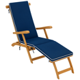 thumbnail image 1 of Outsunny Outdoor Lounge Chair, Acacia Wood Folding Recliner, Navy Blue, 1 of 10