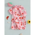 thumbnail image 3 of Argulvti Toddler Girl Rash Guard Swimsuit Cherry/Bow Print Zipper Short Sleeve Zip Up Bathing Suit, 3 of 8