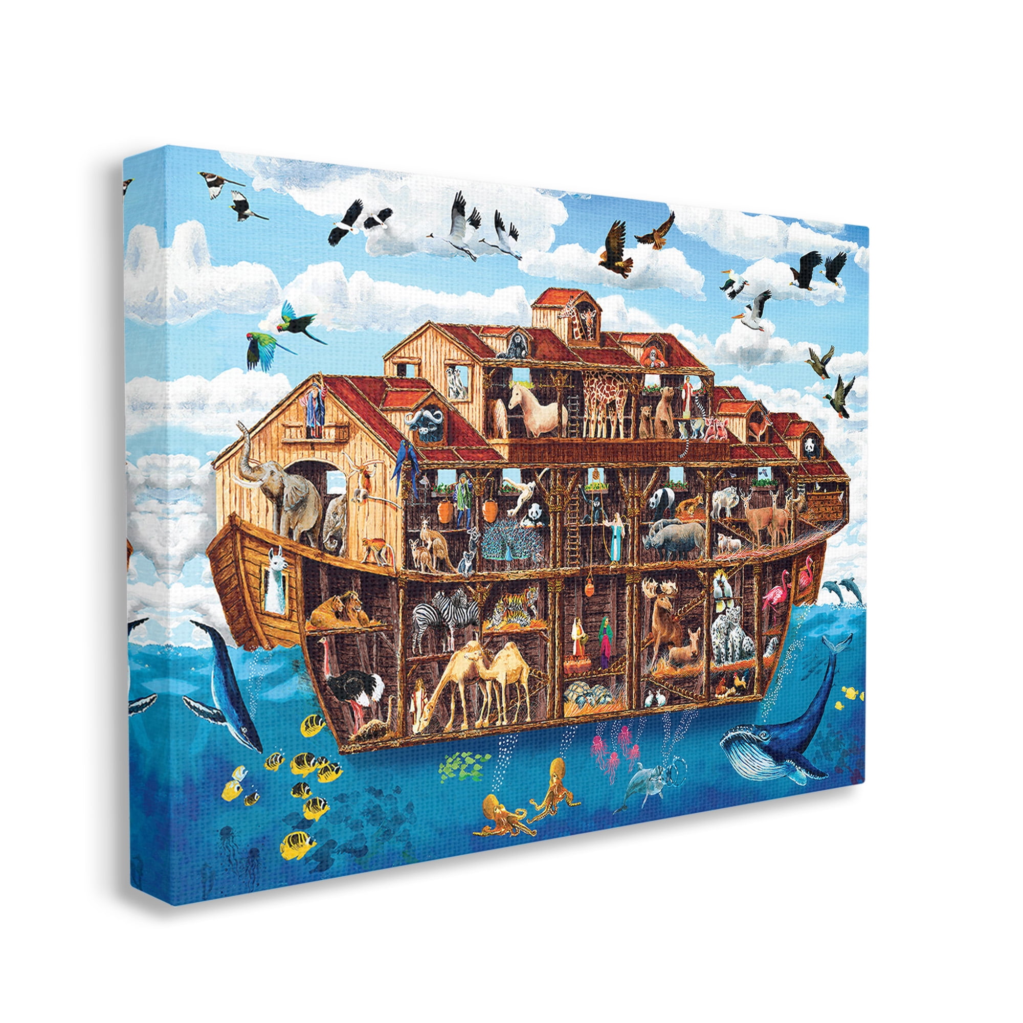 Stupell Industries Noah's Ark Animals Animals & Insects Painting Gallery Wrapped Canvas Art Print Wall Art, 20 x 16