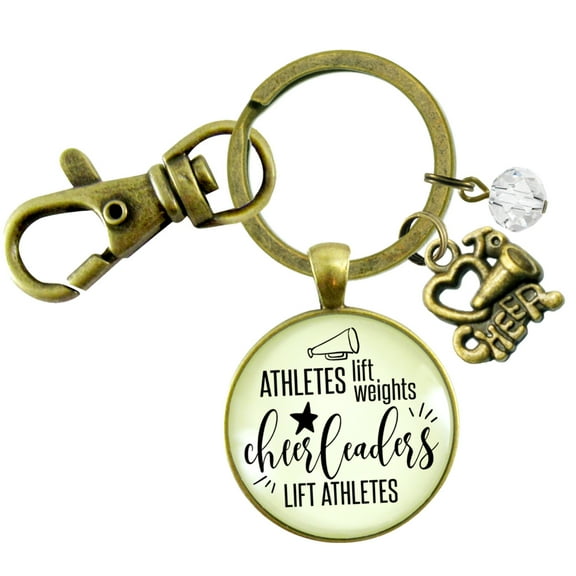 Cheer Keychain Athletes Lift Weights Funny Cheerleader Gutsy Goodness Female Adult Bronze Metal Jewelry