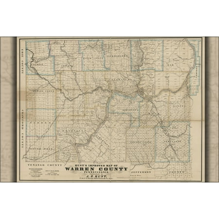 24"x36" Gallery Poster, Hunt's map of Warren County, Pennsylvania 1865