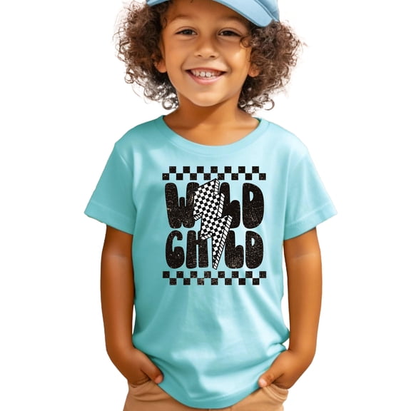 Wild Child Shirt Trendy Checkered Everyday Tee for Youth and Toddler Boys Chill Shirt 4T