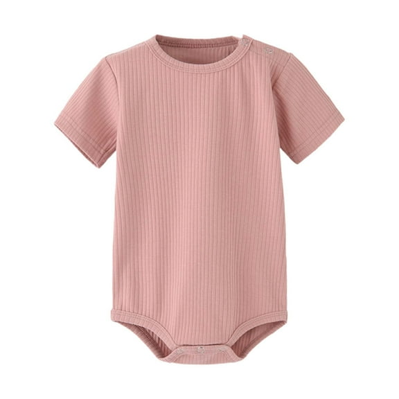 Ulitacool Boy Onesies Short Sleeve Romper Toddlers Solid Color Loose Fit Round Neck Baby Bodysuits Leisure Clothes Pink 3-6 Months