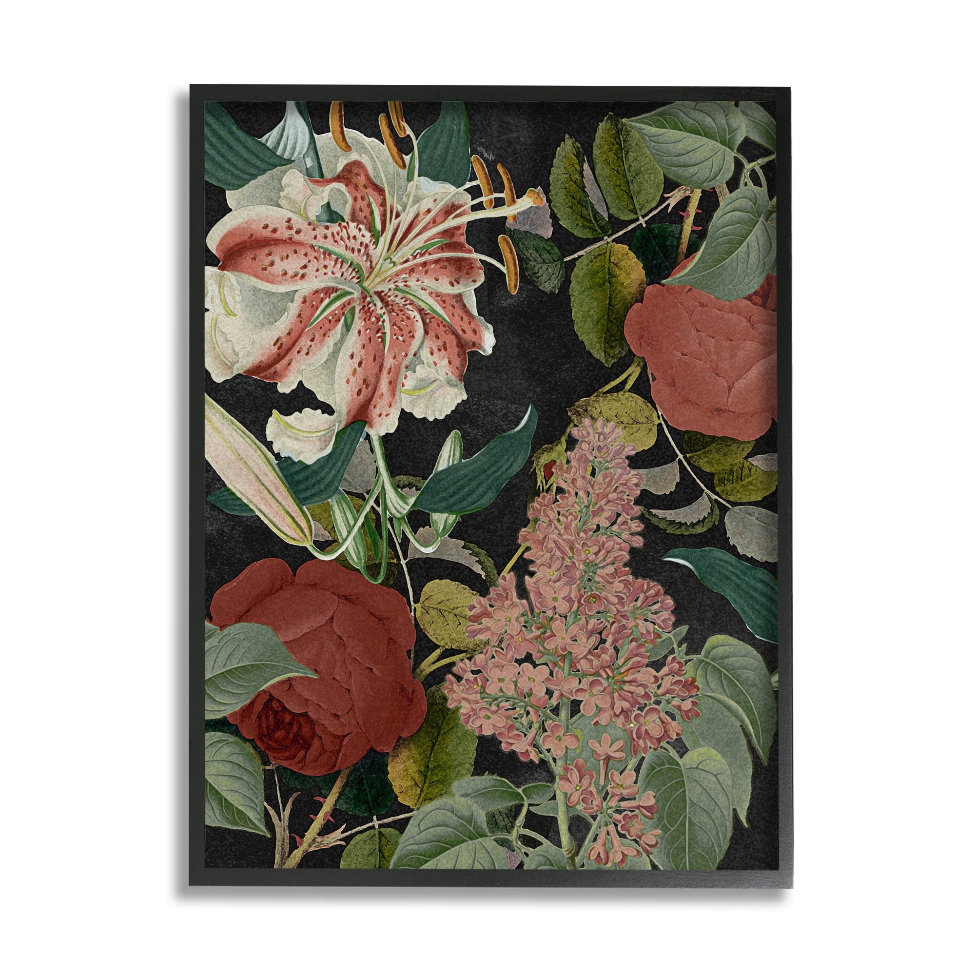 Stupell Industries Tropical Bohemian Floral Illustration Green Red Black Framed by Daphne Polselli