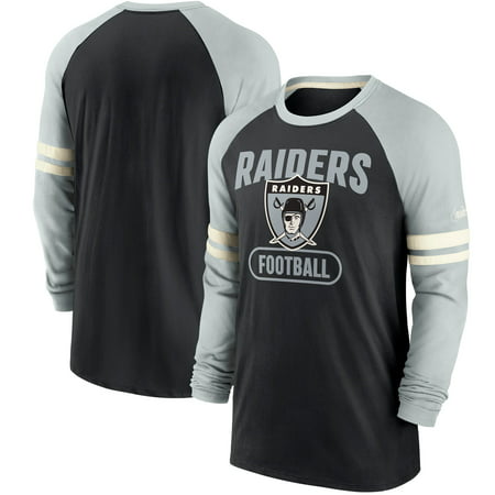 Men's Nike Black/Silver Las Vegas Raiders Throwback Raglan Long Sleeve T-Shirt