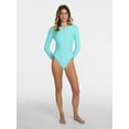 thumbnail image 2 of No Boundaries Bright Palms Cutout One-Piece Swimsuit with Long Sleeves, Women's XXS-XXL, 2 of 5
