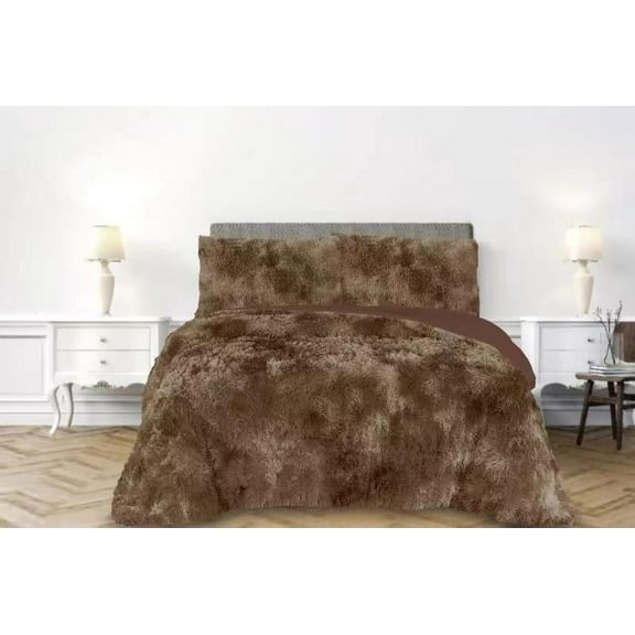 PARIS BROWN COLOR SHAGGY BLANKET WITH SHERPA SOFTY THICK AND WARM 3 PCS KING SIZE